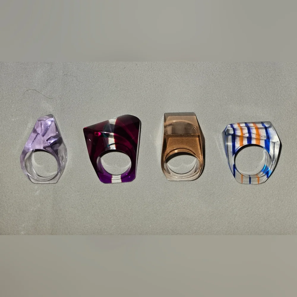 Set of Four Geometric Acrylic Rings - Picture 2 of 2